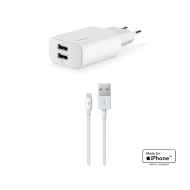 ttec Quantum Duo Apple MFi Lisanslı 1A+2.4A Seyahat Şarj Aleti  + Lightning Kablo Beyaz