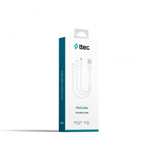 ttec MiniCable Trio 30cm Şarj Kablosu USB-A - USB-C / Lightning / Micro USB