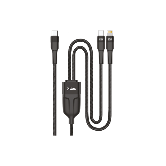 ttec AlumiCable Duo USB-C – USB-C + Lightning 100W 150cm Hızlı Şarj Kablosu