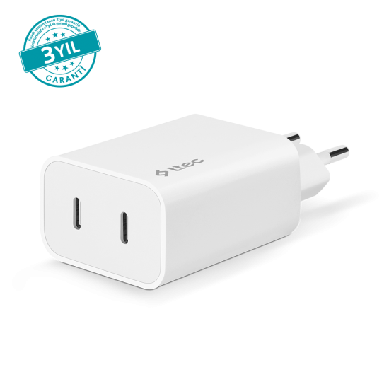 ttec SmartCharger Duo PD 40W Seyahat Hızlı Şarj Aleti USB-C + USB-C Beyaz