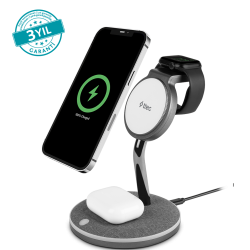 ttec AirCharger Trio M MagSafe Uyumlu 3’ü 1 Arada iPhone + Apple Watch + AirPods Kablosuz Şarj Standı
