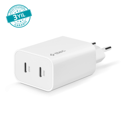 ttec SmartCharger Duo Pro GaN 50W PD Seyahat Hızlı Şarj Aleti USB-C + USB-C Beyaz