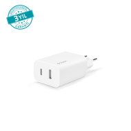 ttec SmartCharger Duo PD 32W Seyahat Hızlı Şarj Aleti USB-C + USB-A Beyaz