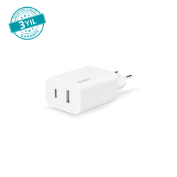 ttec SmartCharger Duo USB-C + USB-A 2.4A Seyahat Şarj Aleti Beyaz