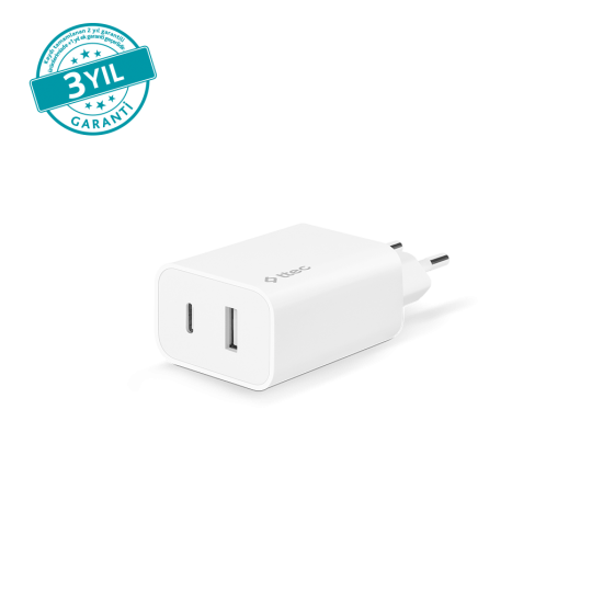 ttec SmartCharger Duo USB-C + USB-A 2.4A Seyahat Şarj Aleti Beyaz