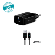 ttec SpeedCharger QC 3.0 Seyahat Şarj Aleti + USB-C Kablo Siyah
