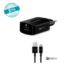 ttec SpeedCharger QC 3.0 Seyahat Şarj Aleti + USB-C Kablo Siyah