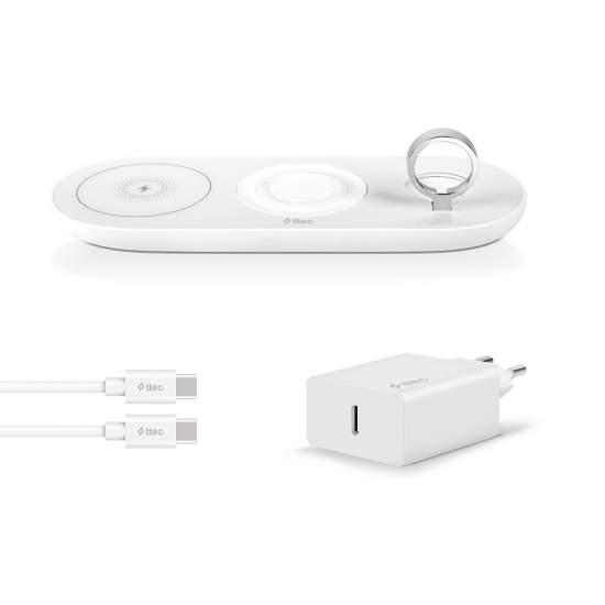 ttec SmartCharger Air+ iPhone+Apple Watch+AirPods Kablosuz Hızlı Şarj Aleti ve PD 20W Seyahat Şarj Aleti USBeyaz