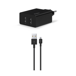 ttec SmartCharger Duo 2.4A Seyahat Şarj Aleti Çift USB  + Micro USB Kablo Siyah