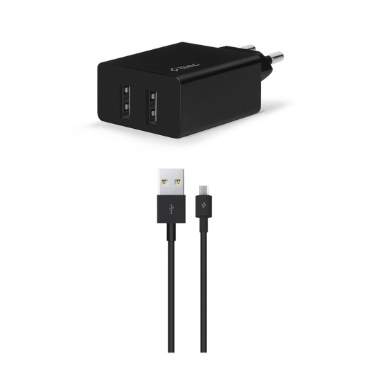ttec SmartCharger Duo 2.4A Seyahat Şarj Aleti Çift USB  + Micro USB Kablo Siyah