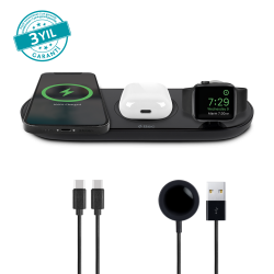 ttec AirCharger Trio 3’ü 1 Arada iPhone + Apple Watch + AirPods Kablosuz Hızlı Şarj Aleti Siyah