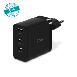 ttec SmartCharger Trio GAN 65W PD Seyahat Hızlı Şarj Aleti 2 USB-C+USB-A Siyah