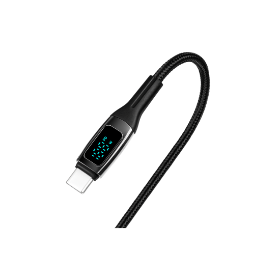 ttec AlumiCable LCD USB-C – USB-C 100W PD/QC 150cm Hızlı Şarj/Data Kablosu ,Siyah