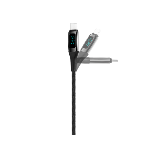 ttec AlumiCable LCD USB-C – USB-C 100W PD/QC 150cm Hızlı Şarj/Data Kablosu ,Siyah