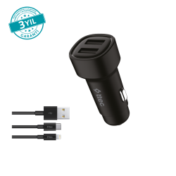 ttec SmartCharger Duo 3.1A Araç Şarj Aleti Çift USB  + USB-C ve Lightning Kablo