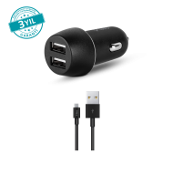 ttec SmartCharger Duo 3.1A Araç Şarj Aleti Çift USB  + Micro USB Kablo Siyah