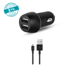 ttec SmartCharger Duo 3.1A Araç Şarj Aleti Çift USB  + Micro USB Kablo Siyah