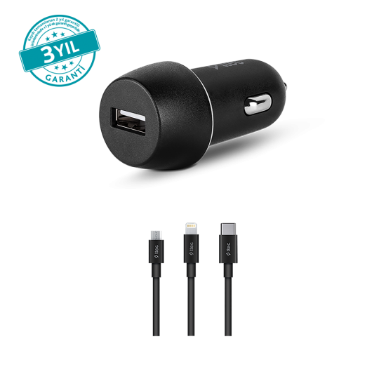 ttec SmartCharger 2.1A Araç Şarj Aleti + Trio Kablo Siyah