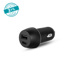 ttec SmartCharger Duo 3.1A Araç Şarj Aleti USB-C+USB-A Siyah