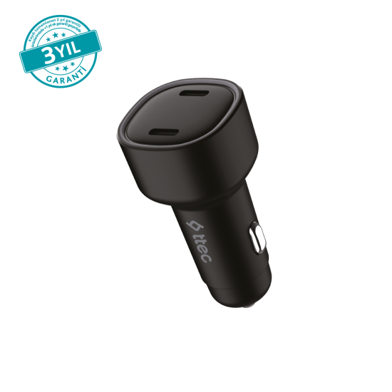 ttec SmartCharger Duo PD 60W Araç Hızlı Şarj Aleti USB-C+USB-C Siyah