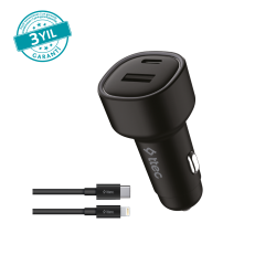 ttec SmartCharger Duo PD 48W Araç Hızlı Şarj Aleti USB-C+USB-A - USB-C-Lightning  Kablo Siyah