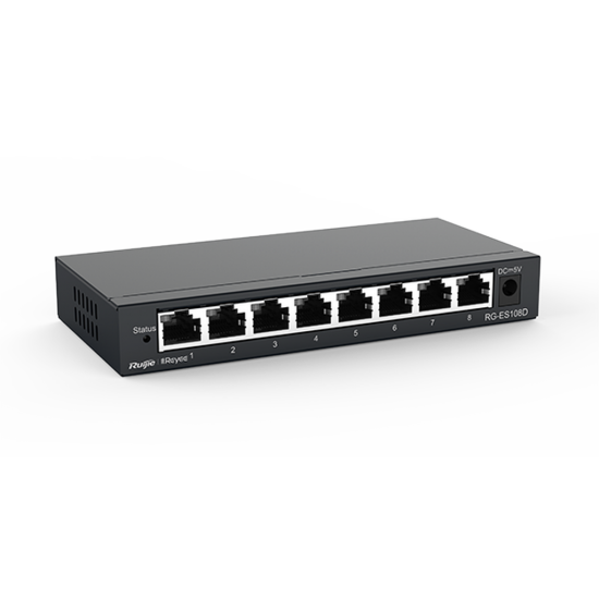 Reyee RG-ES108D 8 Portlu, 10/100 Fast Ethernet, Tak Çalıştır Switch, Metal Kasa