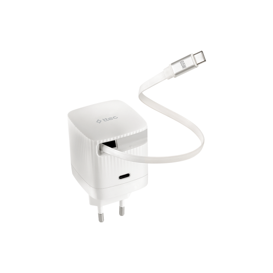 ttec SmartCharger Duo GAN 65W PD Seyahat Hızlı Şarj Aleti USB-C + Dahili PD 65W 70cm USB-C Şarj Kablosu