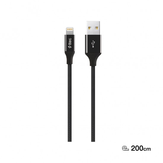 ttec AlumiCable XL USB-A - Lightning Şarj Kablosu 2mt. Siyah