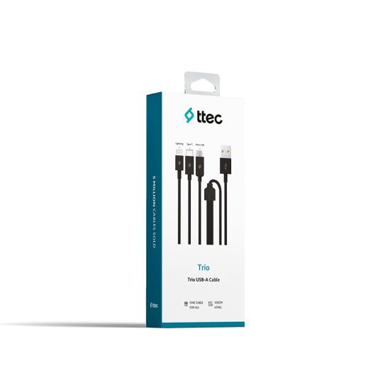 ttec Trio Şarj Kablosu USB-A - USB-C / Lightning / Micro USB Siyah