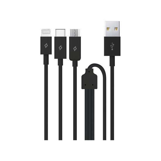 ttec Trio Şarj Kablosu USB-A - USB-C / Lightning / Micro USB Siyah