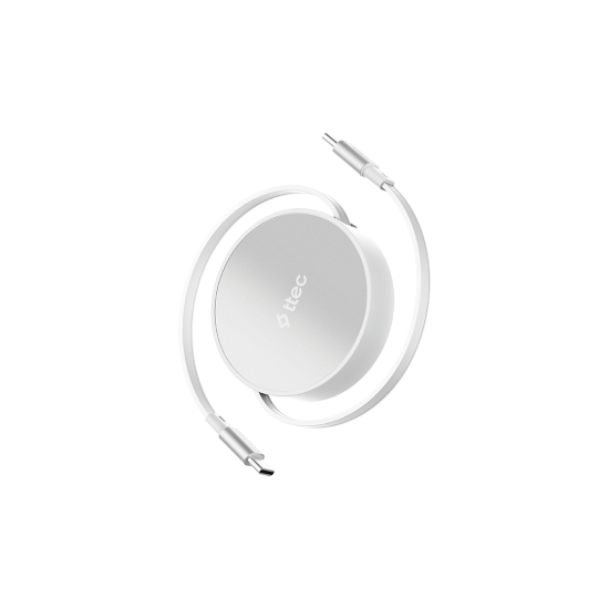 ttec USB-C - USB-C Mini Makaralı 100W PD/QC 120cm Hızlı Şarj Kablosu Ay Parıltısı