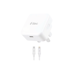 ttec SmartCharger 30W PD İngiltere (UK) Katlanır Seyahat Hızlı Şarj Aleti + USB-C - Lightning  150cm Kablo Beyaz