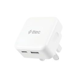 ttec SmartCharger Duo 20W PD İngiltere (UK) Katlanır Seyahat Hızlı Şarj Aleti Beyaz