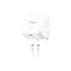 ttec SmartCharger PD 20W İngiltere (UK) Katlanır Seyahat Hızlı Şarj Aleti + USB-C - USB-C 60W Kablo Beyaz