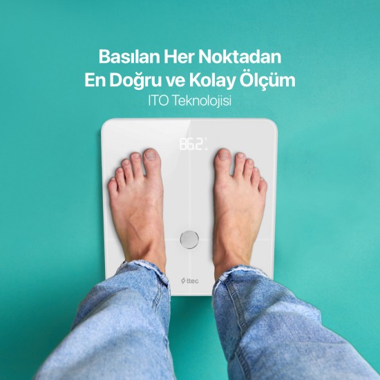 ttec Sensi Pro ITO Camlı Yağ Ölçer ve Vücut Analizli Hassas Sensörlü Akıllı Tartı / Baskül
