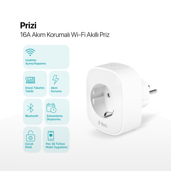 ttec Prizi 16A Akım Korumalı Wi-Fi Akıllı Priz
