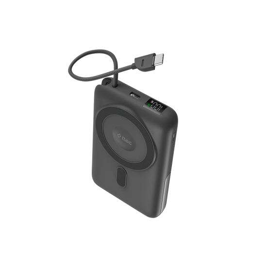 ttec ReCharger M LCD 10.000mAh MagSafe Uyumlu PD 20W USB-C Dahili Kablolu Stantlı Taşınabilir Hızlı Şarj Aleti/Powerbank - 2BB230GR