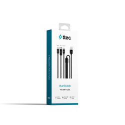 ttec AlumiCable Trio Şarj Kablosu 1mt. USB-A - USB-C / Lightning / Micro USB Siyah