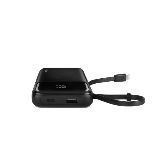 ttec ReCharger Pro LCD 10.000mAh PD 22,5W Lightning ve USB-CDahili Kablolu Taşınabilir Hızlı Şarj Aleti/Powerbank  2BB215 Siyah