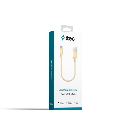 ttec AlumiCable Mini 30cm USB-A -USB-C Şarj Kablosu Altın