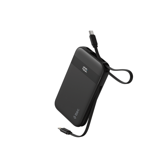 ttec ReCharger Pro LCD 10.000mAh PD 30W Lightning ve USB-C Dahili Kablolu Taşınabilir Hızlı Şarj Aleti/Powerbank 2BB225
