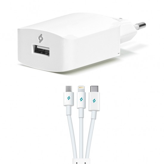 ttec SpeedCharger 2.1A Şarj Aleti  Micro USB,Lightning,Type C Kablolu