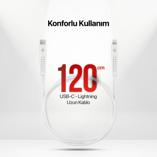 mojue Ekstra Dayanıklı USB-C - Lightning 3A Şarj Kablosu 120cm Beyaz