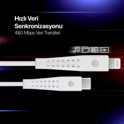 mojue Ekstra Dayanıklı USB-C - Lightning 3A Şarj Kablosu 120cm Beyaz