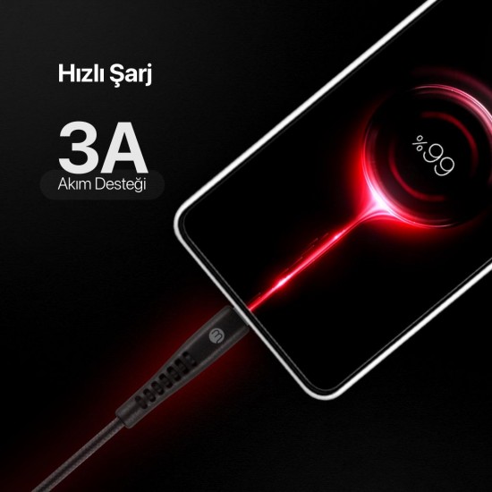 mojue Ekstra Dayanıklı USB-C - Lightning 3A Şarj Kablosu 200cm Siyah