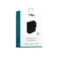 ttec SmartCharger Trio GAN 65W PD Seyahat Hızlı Şarj Aleti 2 USB-C+USB-A Siyah