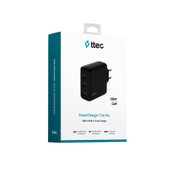 ttec SmartCharger Trio GAN 65W PD Seyahat Hızlı Şarj Aleti 2 USB-C+USB-A Siyah