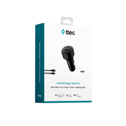 ttec SmartCharger Duo PD 48W Araç Hızlı Şarj Aleti USB-C+USB-A - USB-C-Lightning  Kablo Siyah