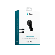 ttec SmartCharger Duo 3.1A Araç Şarj Aleti Çift USB  + USB-C ve Lightning Kablo