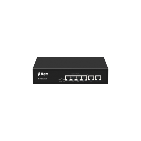 ttec 0665P 4 Portlu, 10/100 Fast Ethernet, Tak Çalıştır Switch, 2 Fast Ethernet Uplink, 4 Port PoE+ (65W) (TSS)